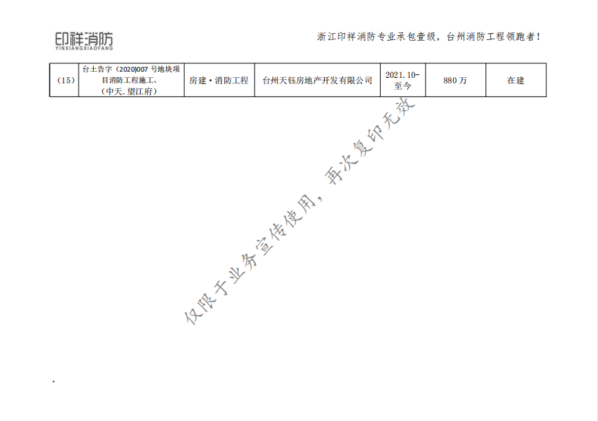 浙江印祥消防工程有限公司業(yè)績表-地產(chǎn)房產(chǎn)類