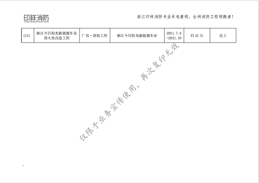 浙江印樣消防工程有限公司業(yè)績表-化工和廠房類